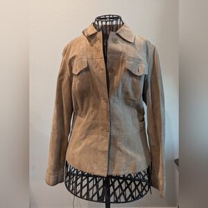 Apostrophe Taupe Suede Leather  Button-Front Jacket